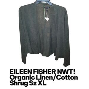 EILEEN FISHER XL NWT Linen Cotton Dark Green Sustainable Shrug Sweater  MSRP$118